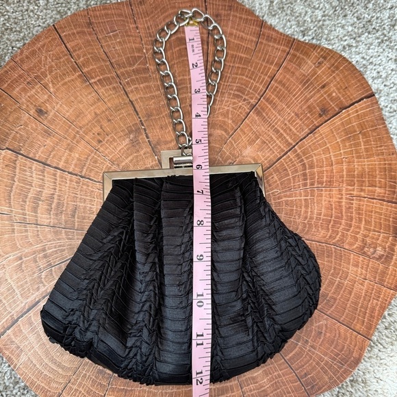 Black Satin Evening Bag Silver Hardware Chain Strap Wristlet Shoulder Purse - Picture 5 of 12